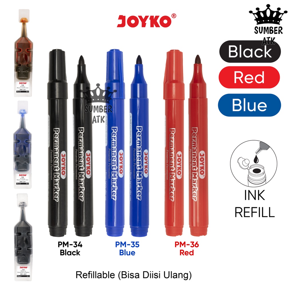 Jual Permanent Marker Spidol Permanen PM 34 36 Round Tip Joyko