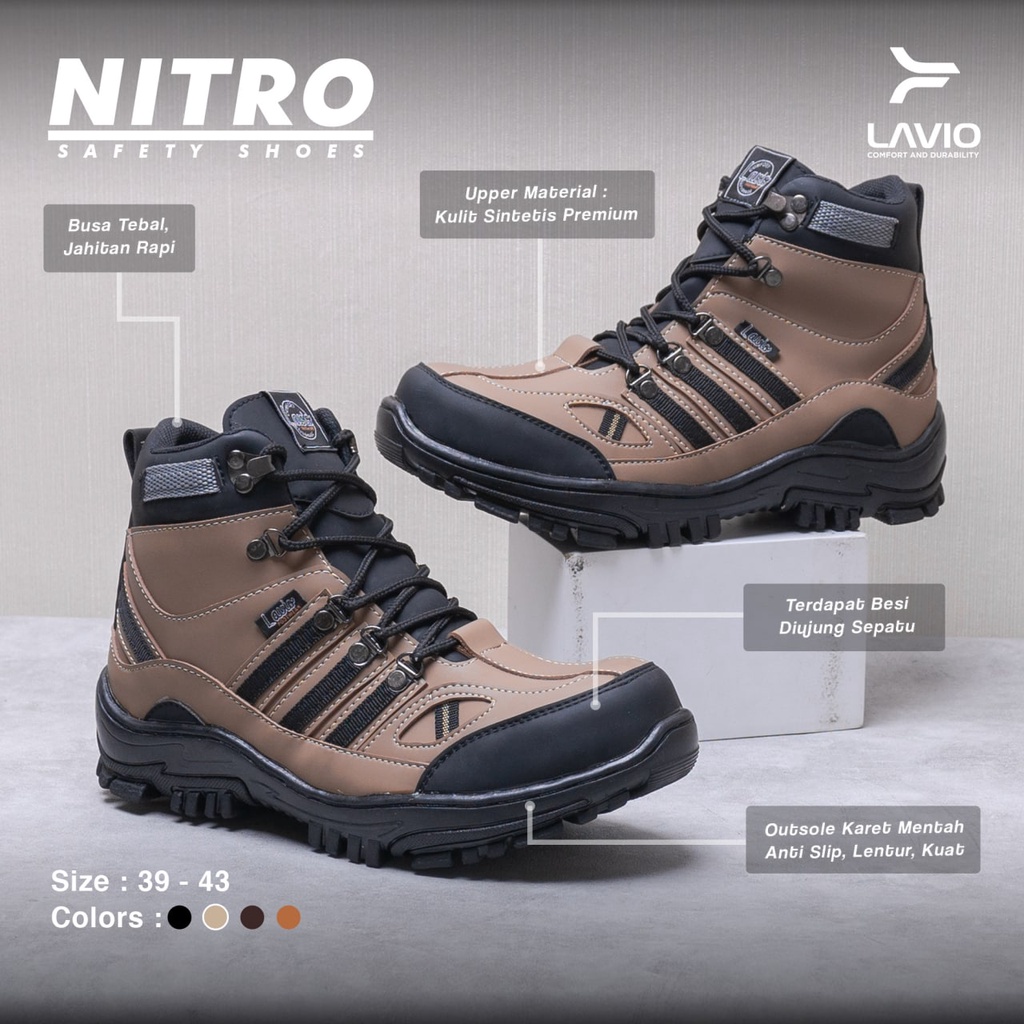 Jual Sepatu Safety Boot Tinggi Pria Lavio Nitro High Dengan Ujung Besi