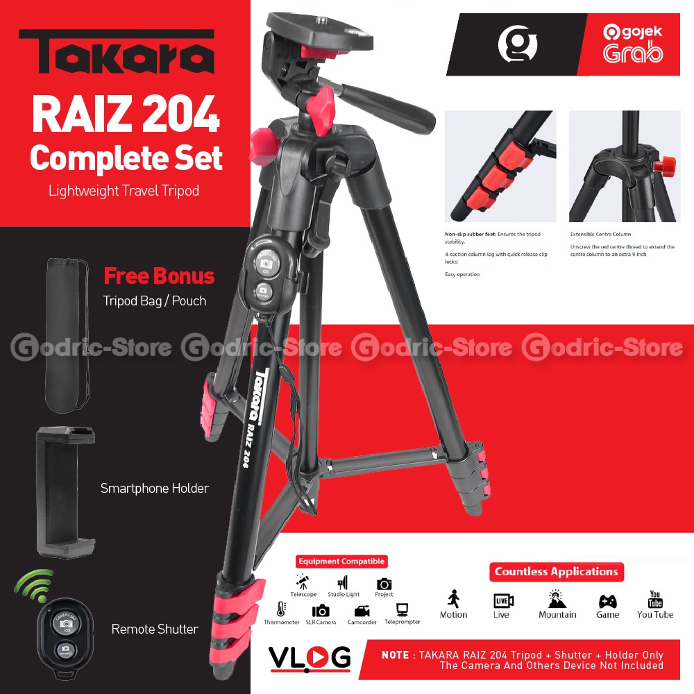 Jual Takara Raiz Light Weight Tripod With Bluetooth Remote For Hp