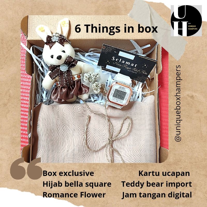 Jual Unique Box Hampers Kado Ulang Tahun Hijab Bella Square Hampers