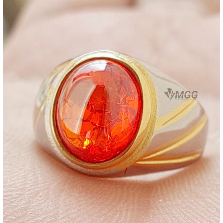 Jual Cincin Batu Akik Paparacha Pecah Seribu Mewah Dan Elegan Shopee