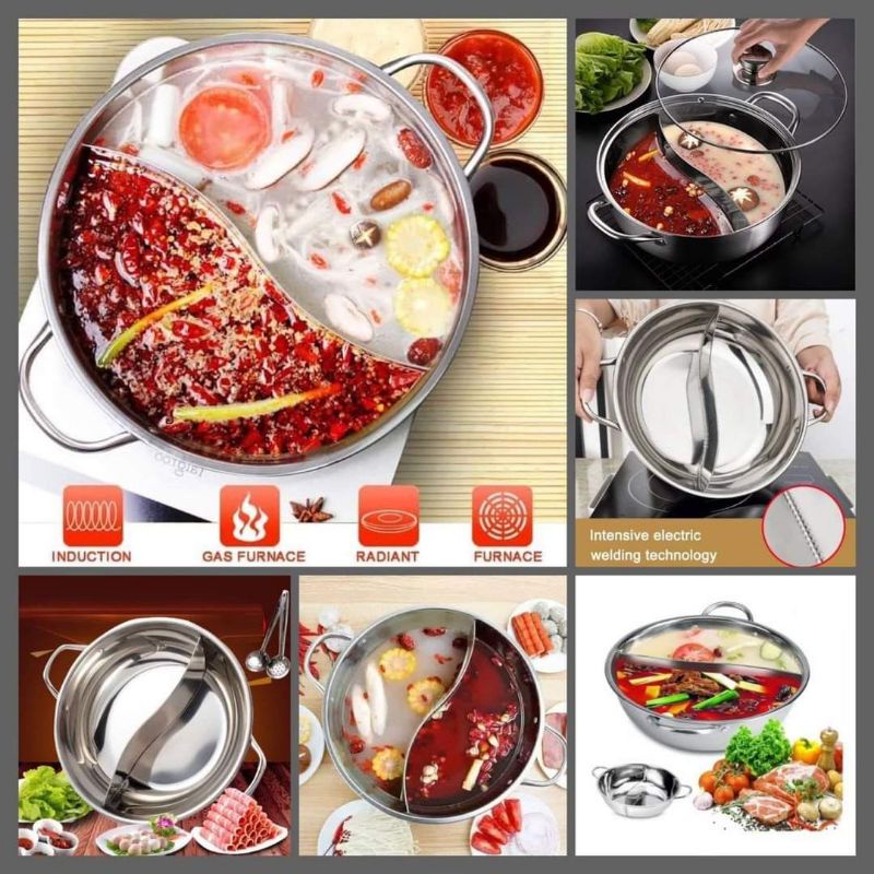 Jual Panci Suki 2 Sekat Tutup Kaca 28cm Stainless Steel Panci Steamboat