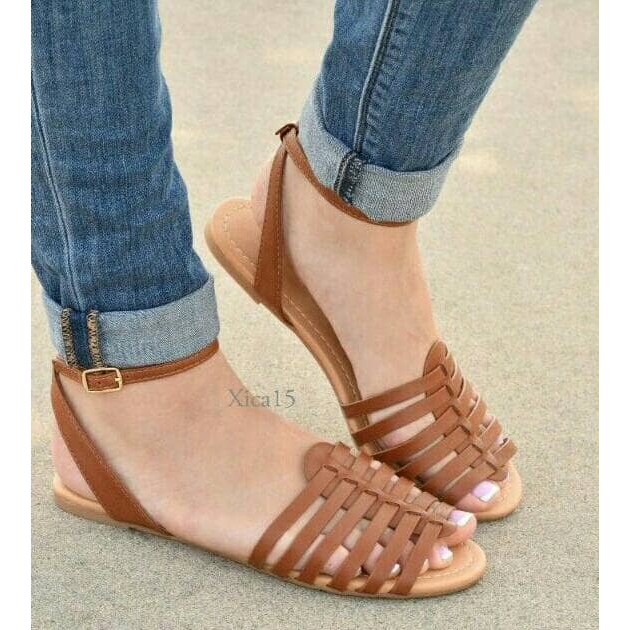 Jual Jual Sepatu Sandal Wanita Teplek Gladiator Tan Coklat Limited