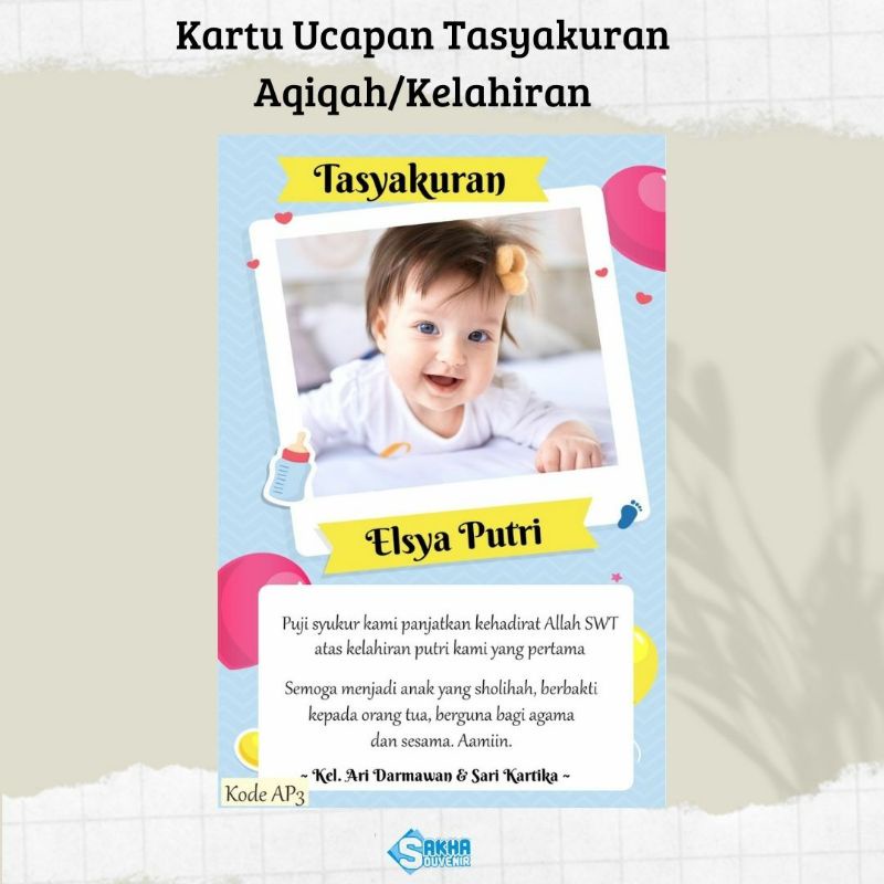 Jual Kartu Ucapan Tasyakuran Kelahiran Aqiqah Selapanan Pakai Foto