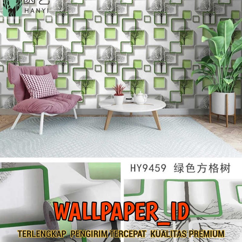 Jual Termurah Grosir Wallpaper Sticker Dinding Pohon Kotak Hijau Mewah