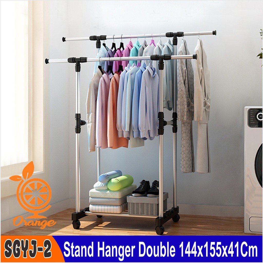 Jual Stand Hanger Double Roda Gantungan Baju Stainless Promo Murah Lw