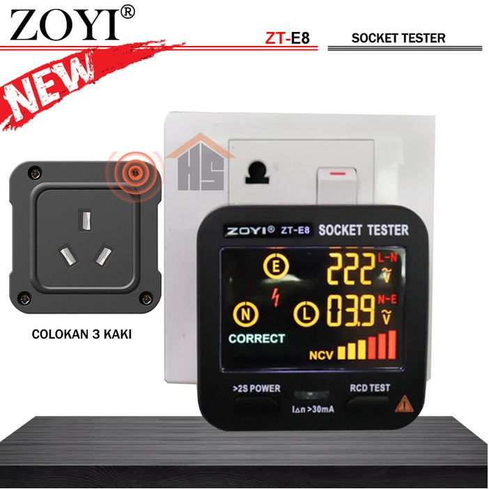 Jual Zoyi ZT E8 Digital Smart Socket Tester Voltage Test Socket