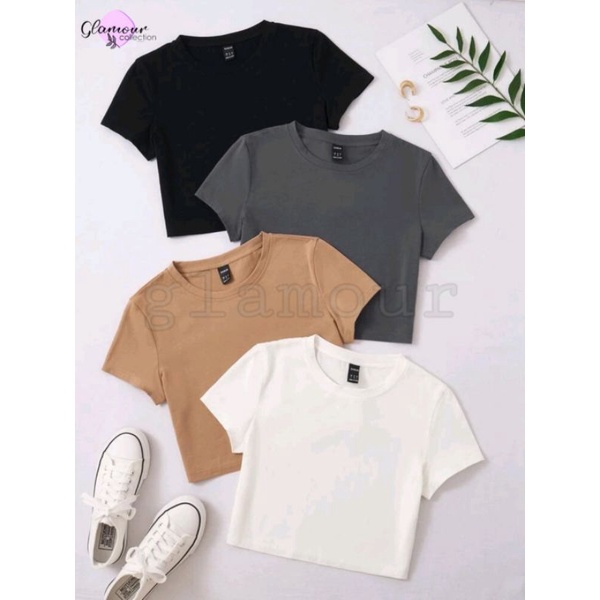 Jual Glamour Kaos Crop Top Polos Kaos Wanita Crop Tee Press Body CT