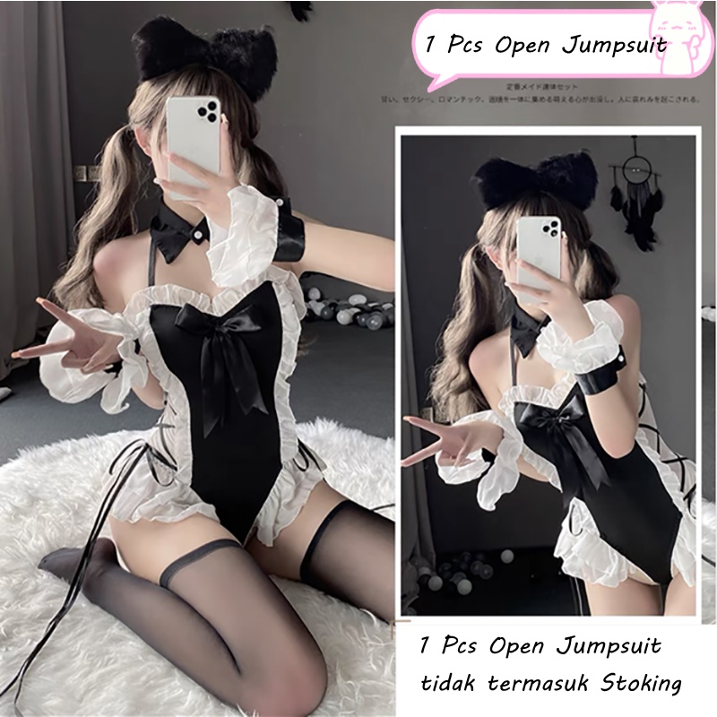 Jual Lingerie Wanita Open Crotch Bodysuit Seragam Cosplay Pembantu