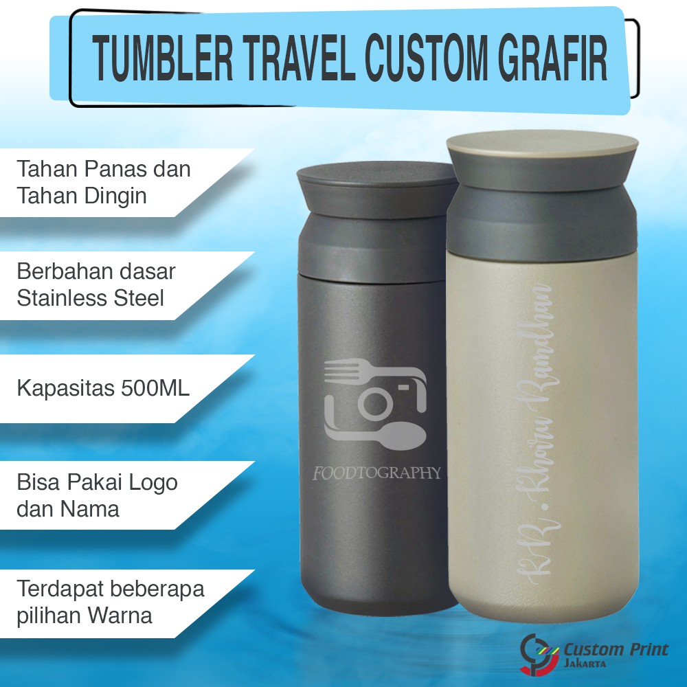 Jual Tumbler Travel Termos Custom Grafir Logo Nama Souvenir Botol Minum