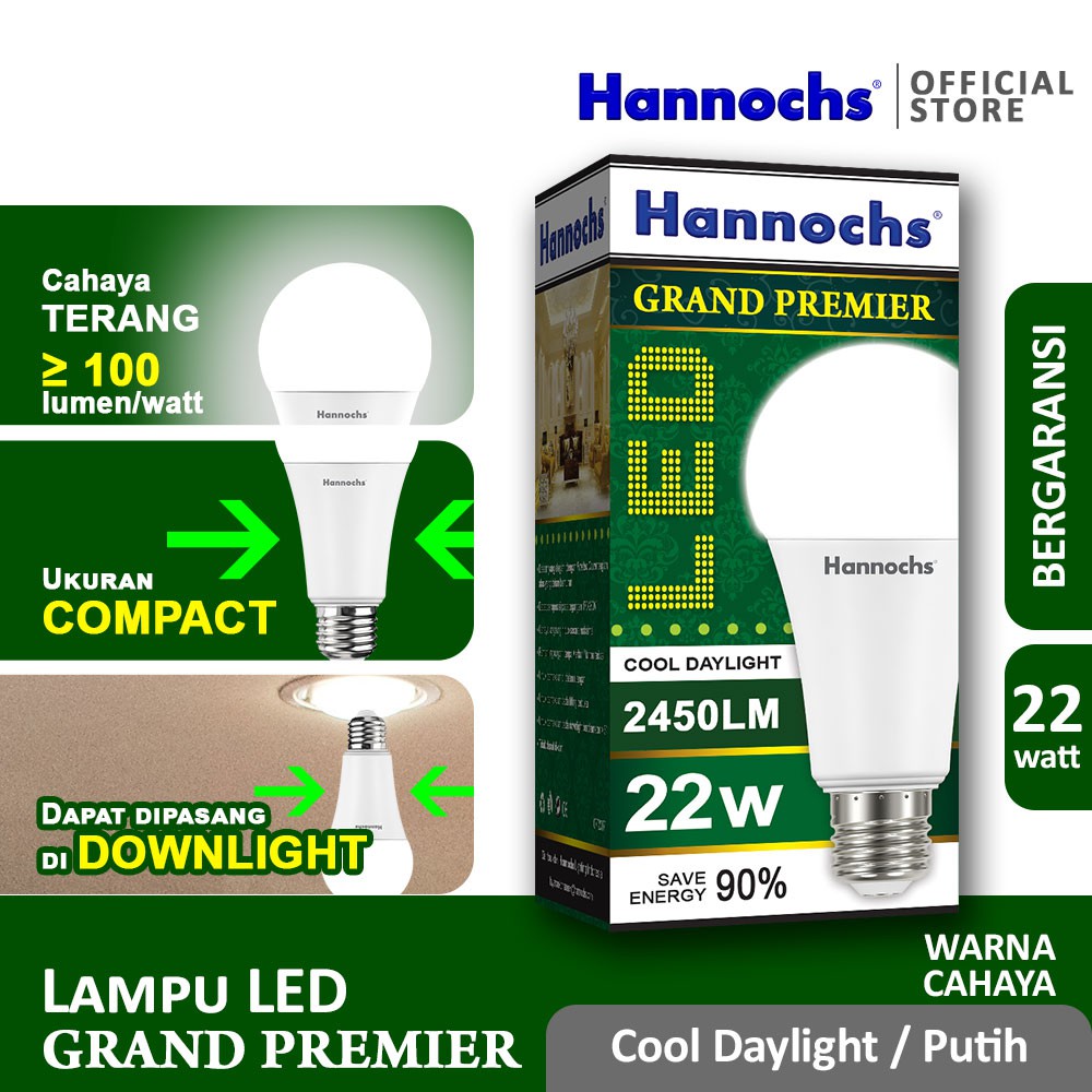 Jual Hannochs Lampu Bohlam LED Grand Premier 22 Watt Cahaya Putih