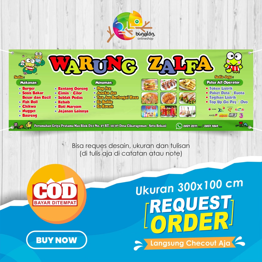 Jual Size 300x100 Cm Spanduk Banner Warung Jajanan Karakter Keroppie