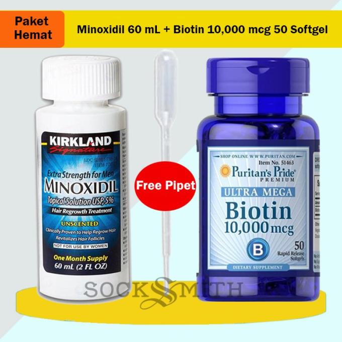 Jual Paket Kirkland Minoxidil 60 ML Biotin 10 000 7 500 Mcg 100