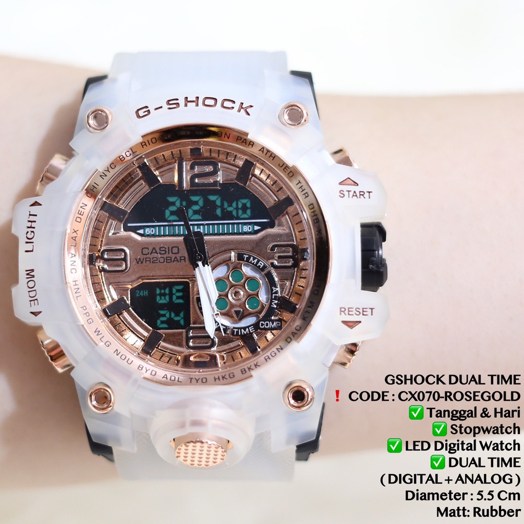 Jual Jam Tangan Pria Gshock Double Time Tali Transparan Silver Free