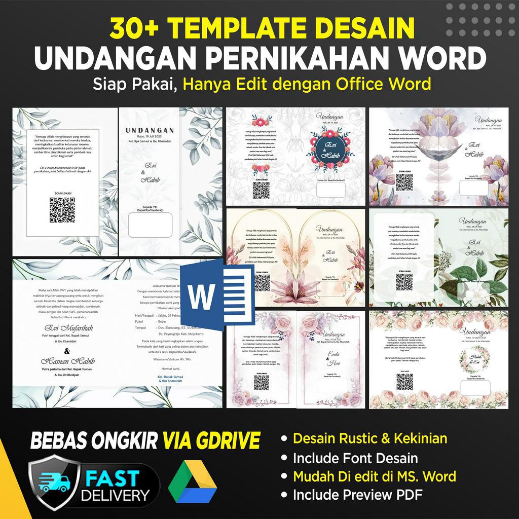 Jual Template Desain Undangan Pernikahan Word Kekinian Aesthetic Rustic