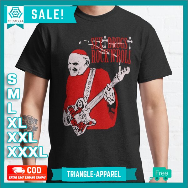 Jual Baju Kaos Sex Drugs And Rock N Roll Pope T Shirt Premium