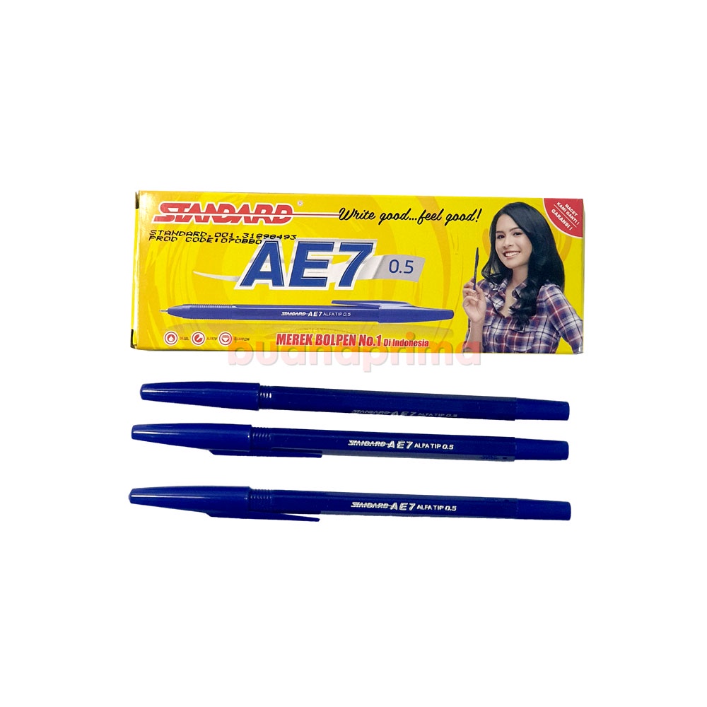 Jual Pulpen Standard AE7 Isi 12 Pcs Hitam Biru Merah Pen Ballpoin