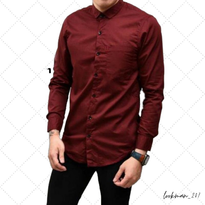 Jual Kemeja Pria Polos Lengan Panjang Distro Katun Formal Cotton Kasual