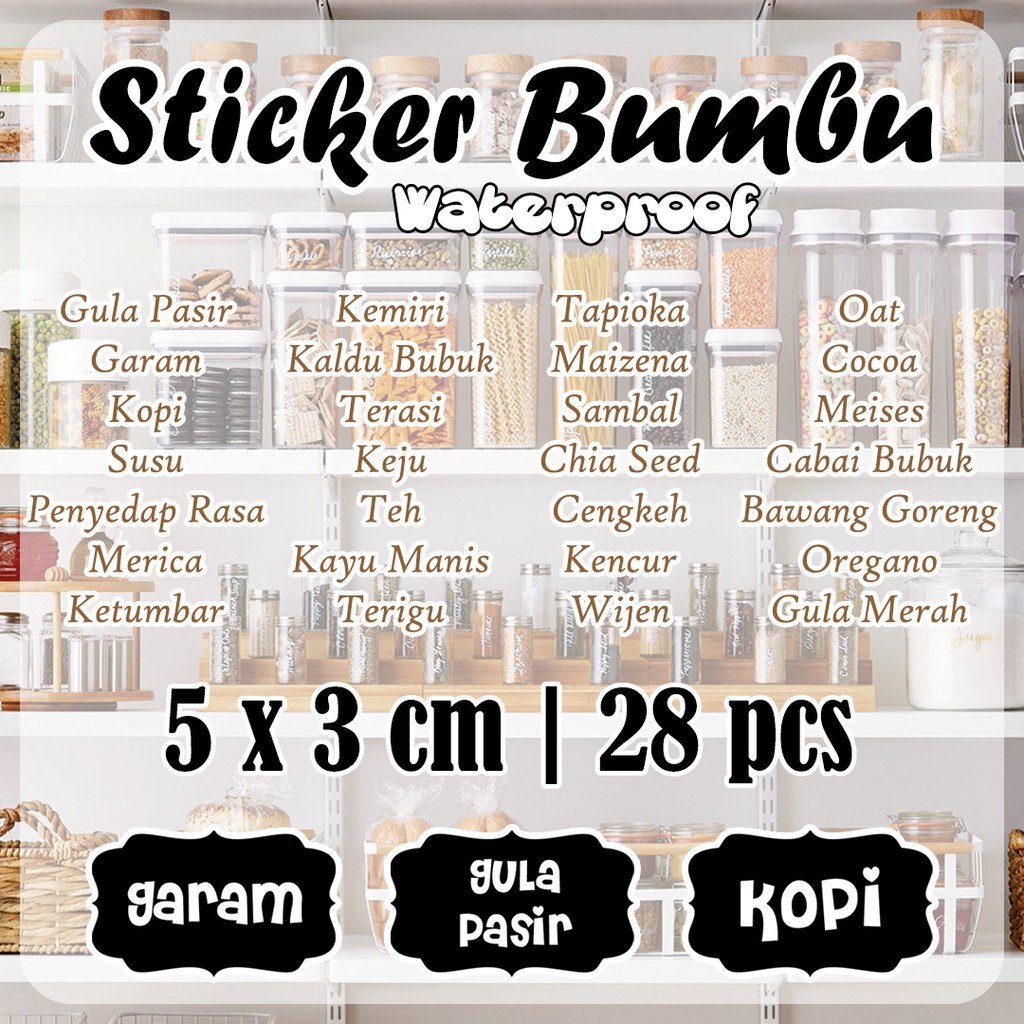 Jual Sticker Label Bumbu Dapur Anti Air 28 Pcs Stiker Tempat Bumbu