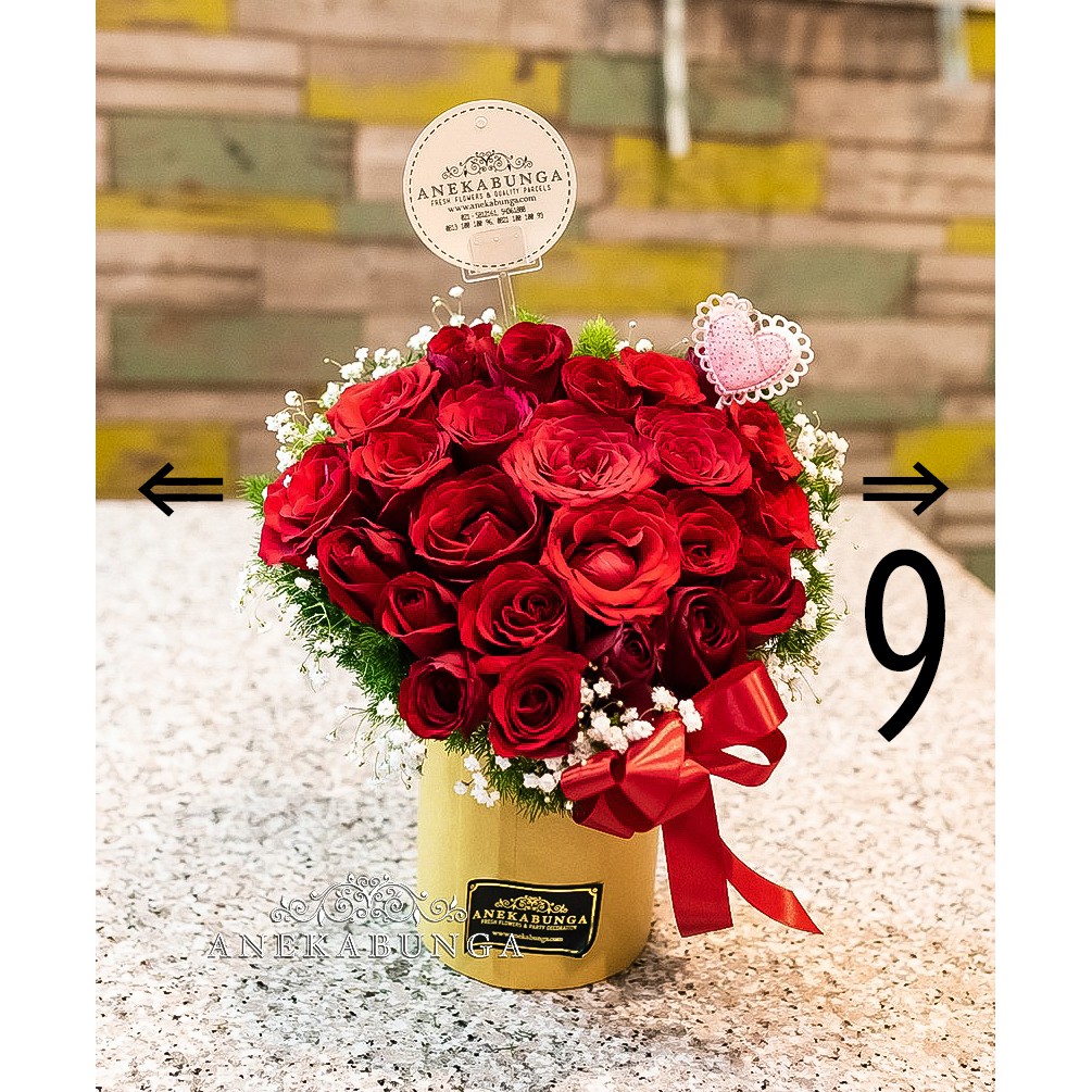 Jual Flower Box Love Shape Bunga Mawar Asli Pot Vas Bulat Kotak Bentuk