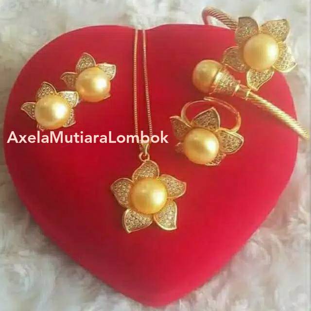 Jual ST101 SET LENGKAP MUTIARA AIR TAWAR LOMBOK RANGKA RHODIUM BENTUK