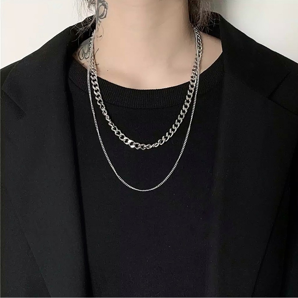 Jual Double Chain Necklace Kalung Rantai Stainless Steel Anti Karat