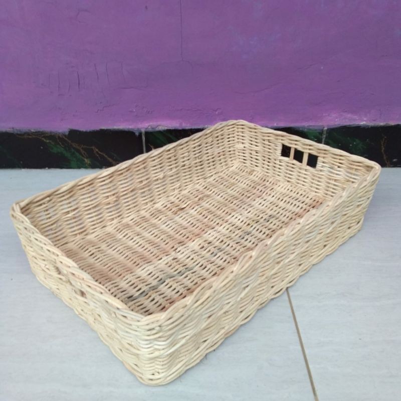 Jual Keranjang Rotan Persegi Kotak Panjang Nampan Besar 38x25x8 Cm