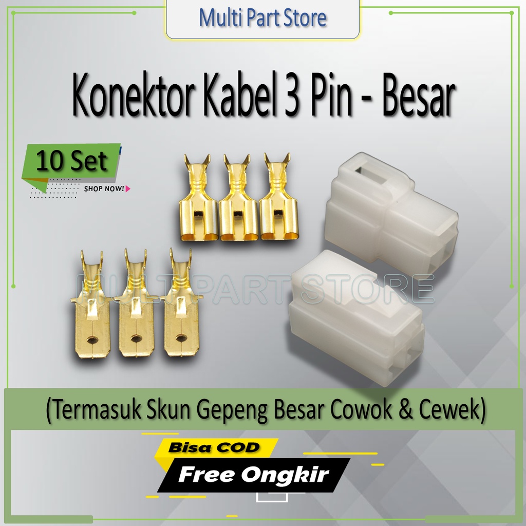 Jual Soket Socket Konektor Kabel 3 Pin BESAR 10 SET Lengkap Dengan Skun