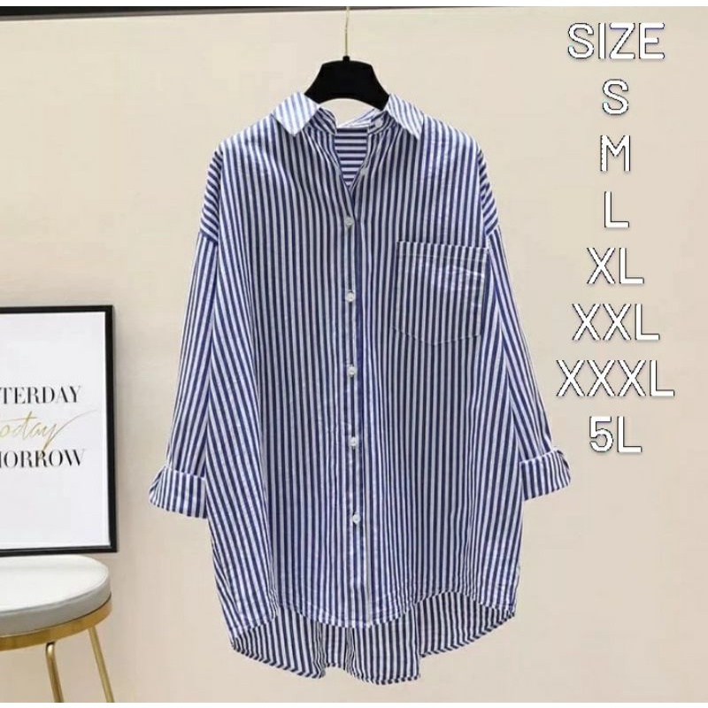 Jual Kirana Kemeja Salur Oversize Size S M L XL XXL XXXL 5L Shopee