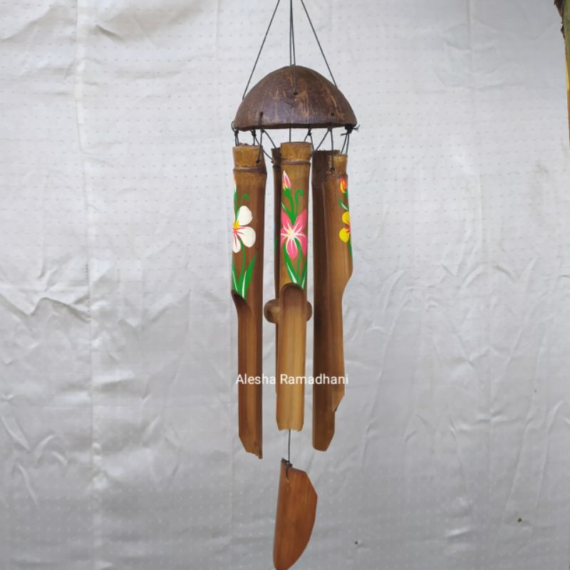 Jual Wind Chime Bambu Bali Motif Lukis Bunga Size Cm Lonceng Angin