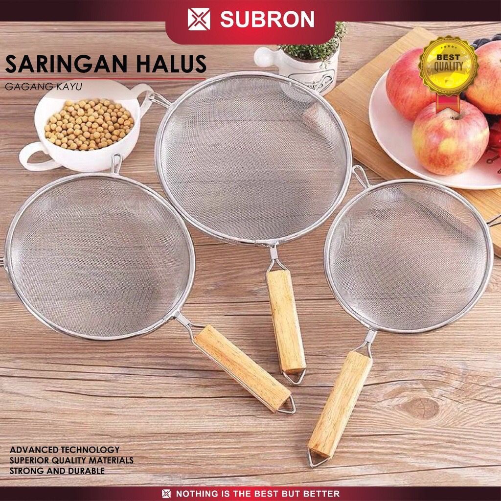 Jual Saringan Stainless Halus Serok Gagang Kayu Subron 12 14 16cm