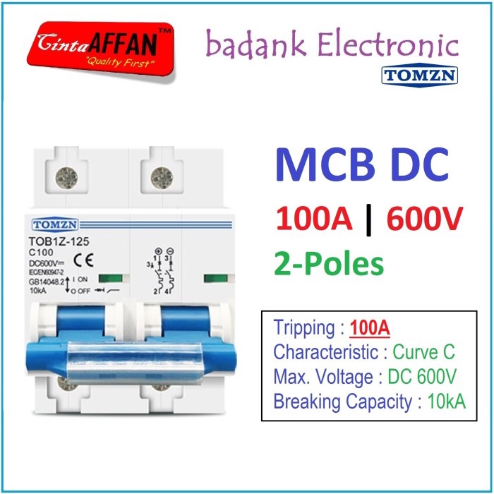 Jual MCB DC C125 100A 600V 2P Circuit Breaker Solar PV Panel Surya PLTS