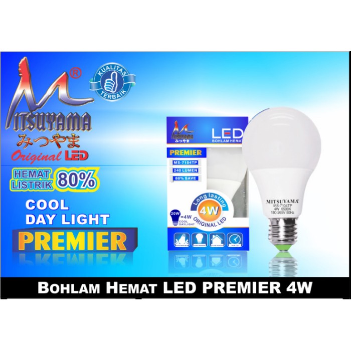 Jual Lampu LED Bohlam Putih Hemat Premier 4 Watt Mitsuyama MS 7104