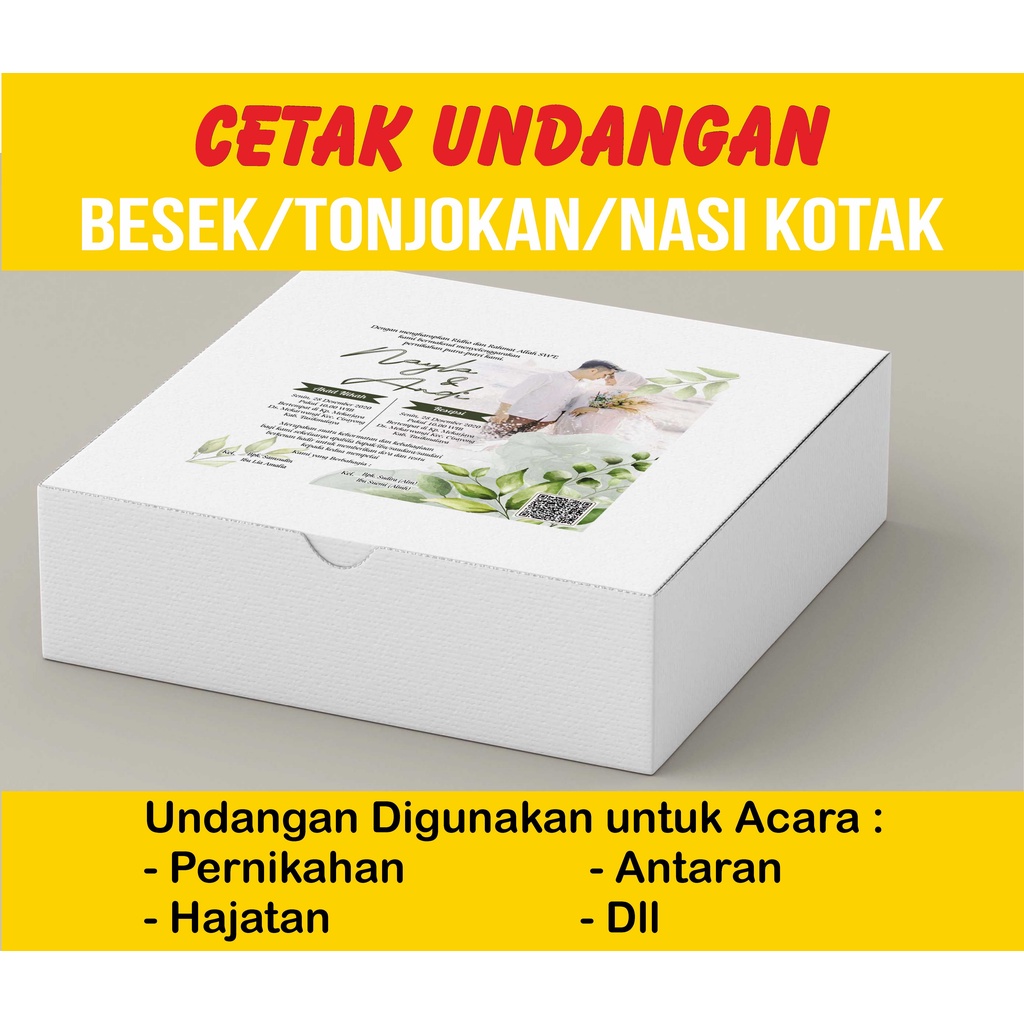 Jual Cetak Undangan Kotak Nasi Tonjokan Undangan Besek Label Kotak