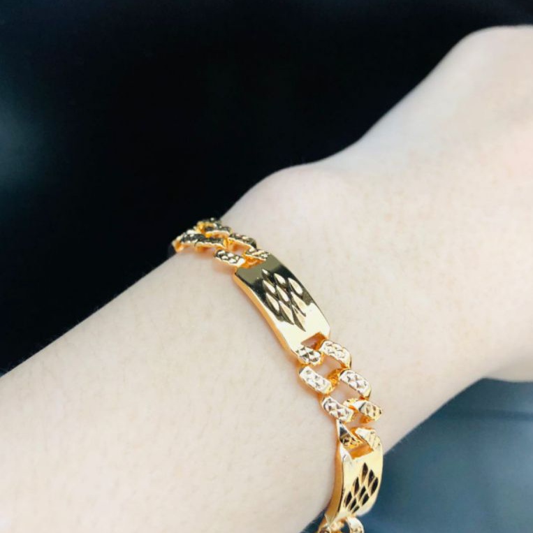 Jual Gelang Tangan Wanita Rantai Plat Ukir Gold Perhiasan Wanita