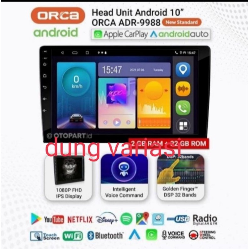 Jual Head Unit Android 9 Inch 10 Inch ORCA ADR 9988 Carplay Ram 2 32