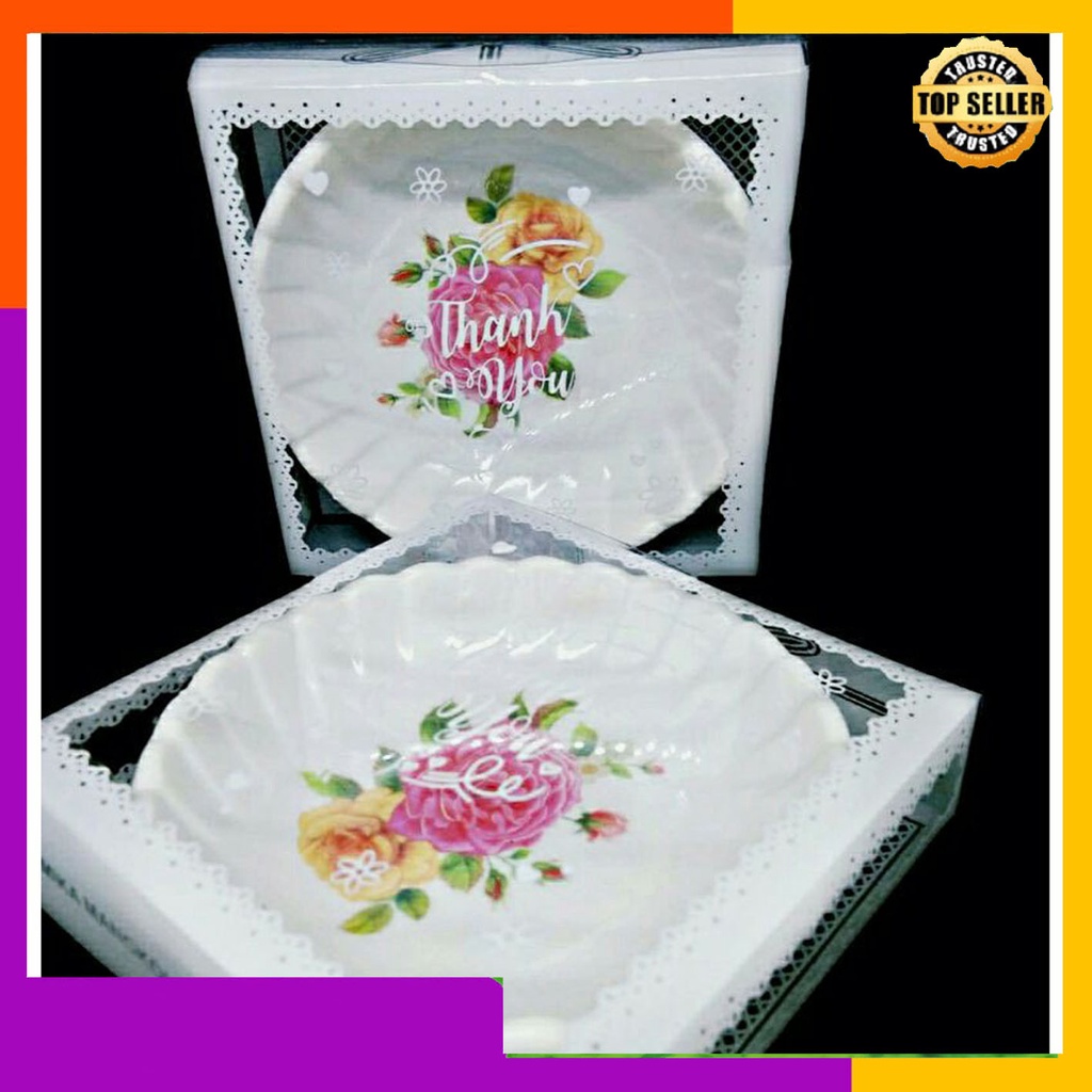 Jual Souvenir Mangkok Bulat Polos Ceper Kemasan Mika Motif Sovenir