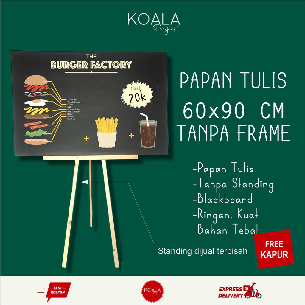 Jual PAPAN TULIS KAPUR HITAM BLACKBOARD CHALKBOARD 60x90 CM TANPA FRAME