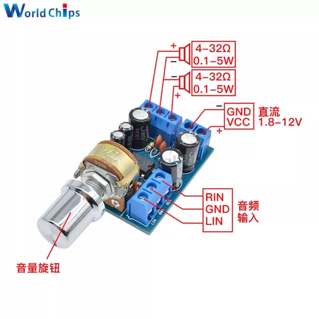 Jual Audio Power Amplifier DC 1 8 12 V TDA2822M Modul Penguat Audio 2x1