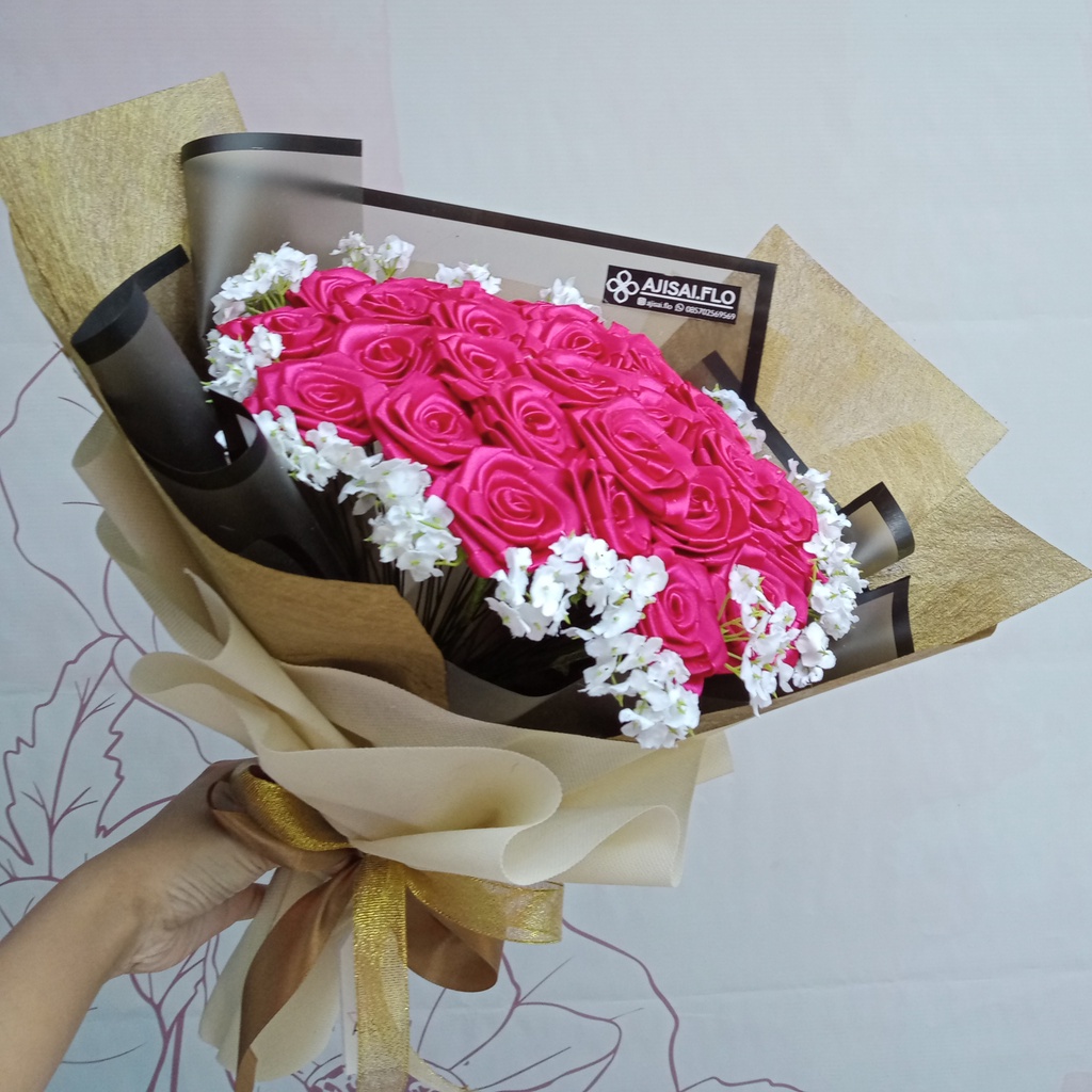 Jual Satin Rose Bouquet Buket Bunga Satin Isi Tangkai Baby S