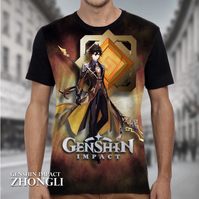 Jual KAOS GENSHIN IMPACT ZHONGLI Baju Tshirt Gaming Baju Genshin Wibu