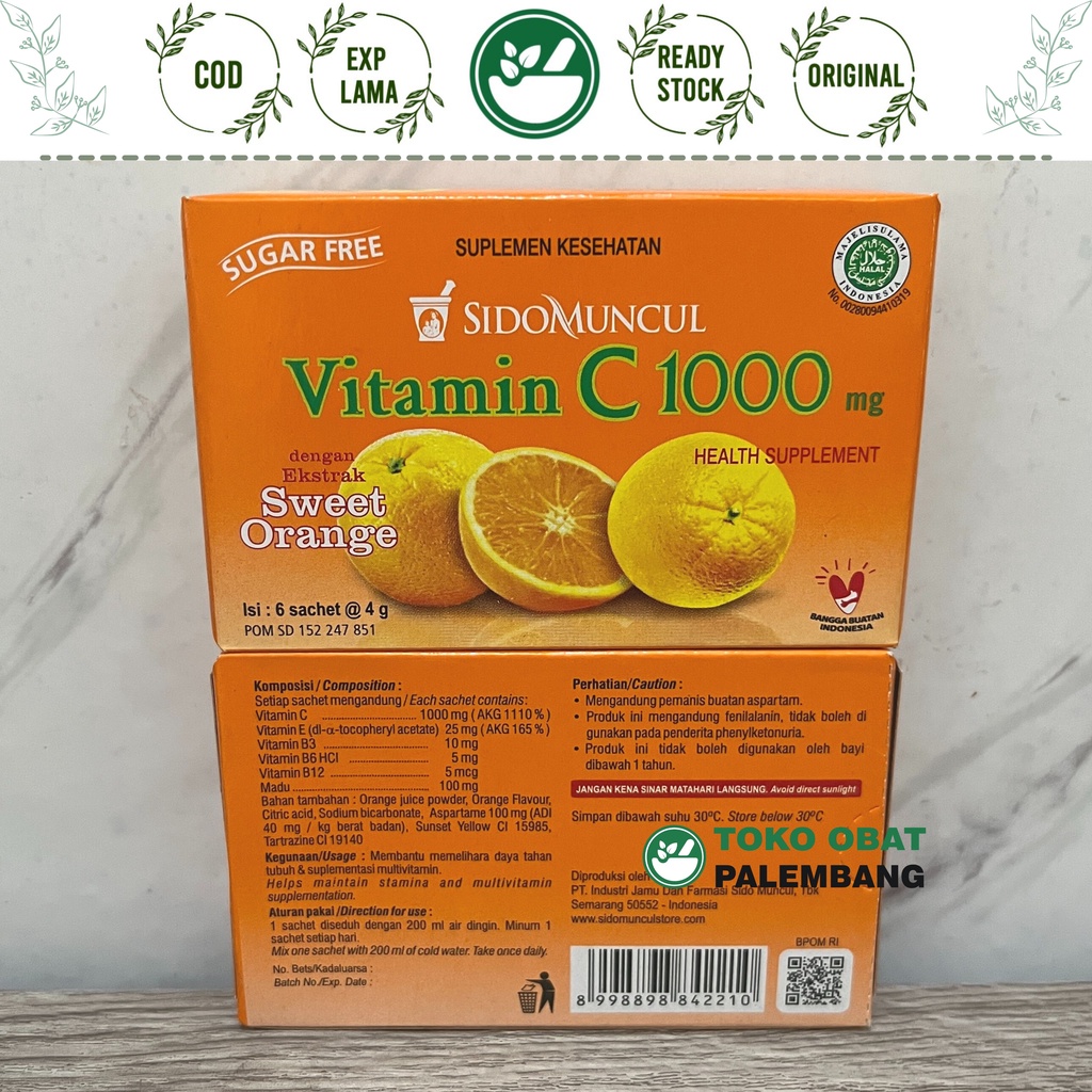 Jual SIDOMUNCUL VITAMIN C 1000MG EKSTRAK SWEET ORANGE 6SACHET 4GR