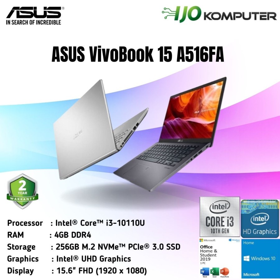 Jual LAPTOP ASUS A516FA I3 10110U 4GB 256GB SSD 15 6 WIN10 OHS