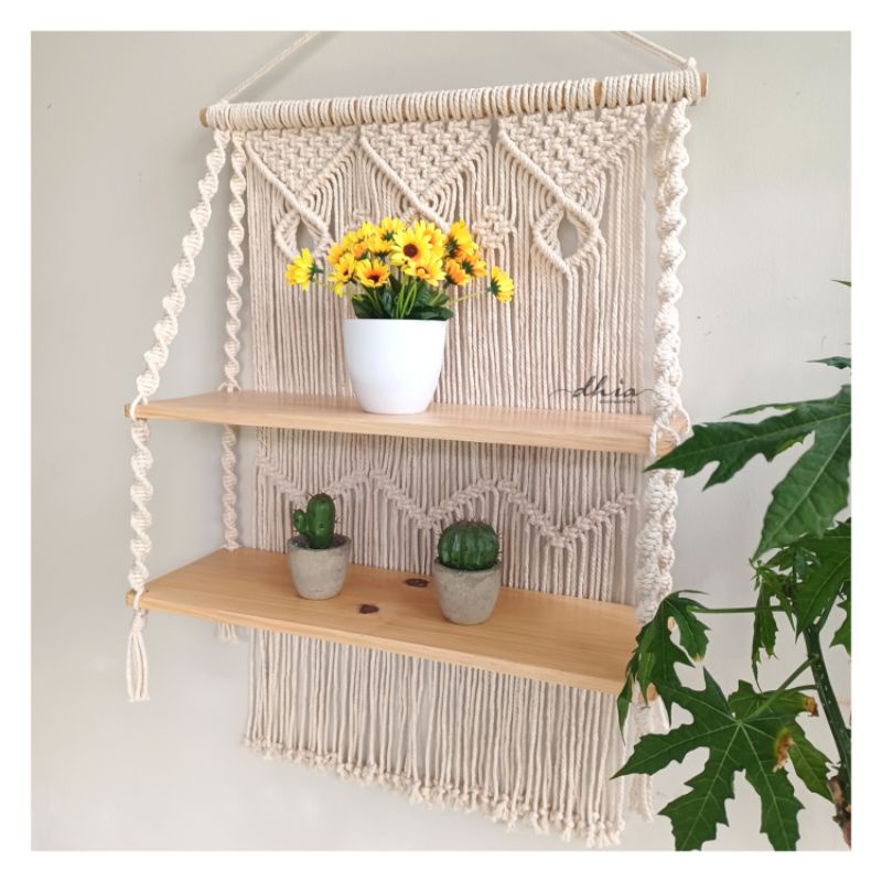 Jual Rak Kayu Gantung 2 Susun Macrame Shopee Indonesia