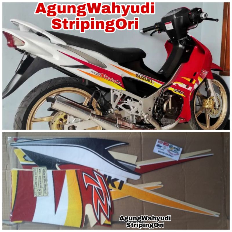 Jual STIKER STRIPING LIS BODY MOTOR SUZUKI SATRIA HIU 2005 MERAH PUTIH