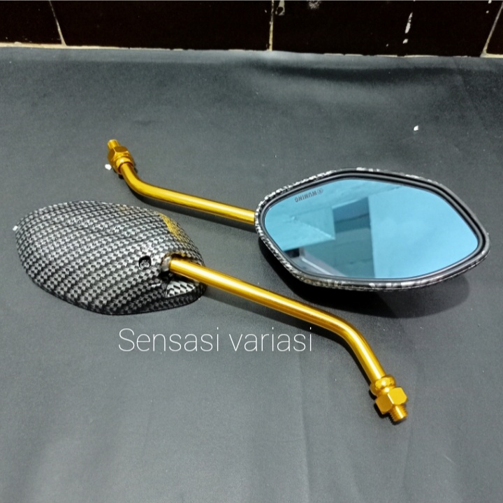 Jual Spion Beat Karbon Tangkai Panjang Warna BIRU GOLD MERAH Spion