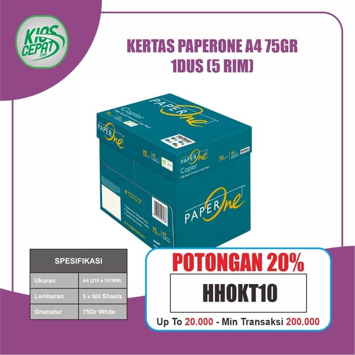 Jual Promo KHUSUS GOJEK GRAB Kertas PaperOne A4 75gr 1DUS 5 RIM