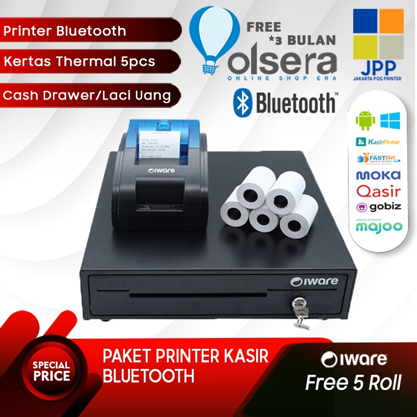 Jual Paket Alat Kasir Android Bluetooth Cash Drawer Printer Kertas