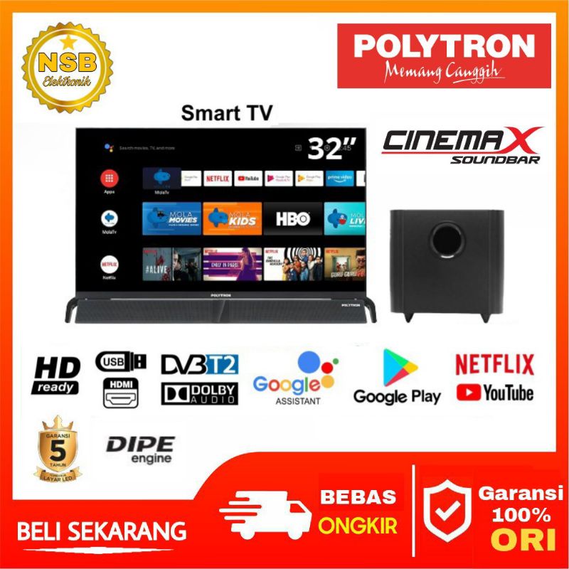 Jual Polytron Smart Android Tv Inch Pld Bag Cinemax Soundbar