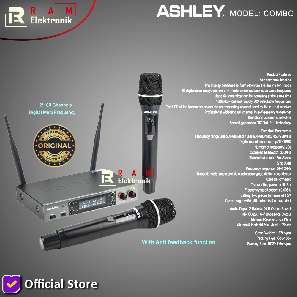 Jual Mic Wireless Ashley Combo Handle Handheld Original Shopee